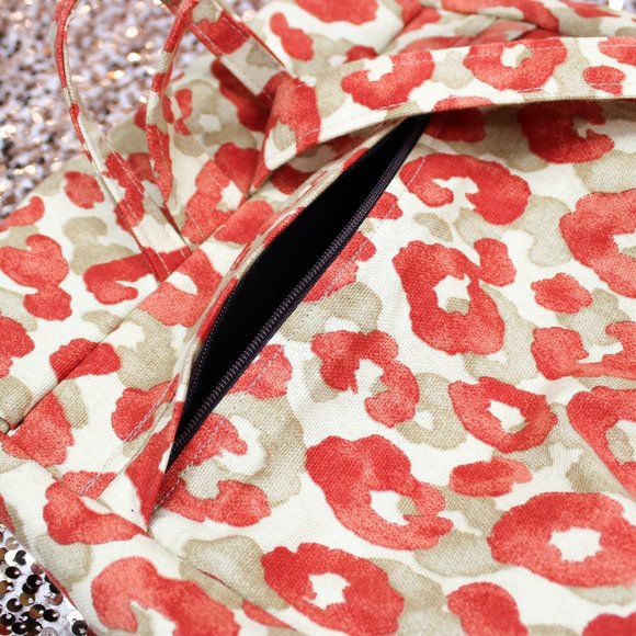 Red Animal Print Backpack Purse, Cinch Bag, Handmade, Leopard, Cheetah, Canvas main image 4